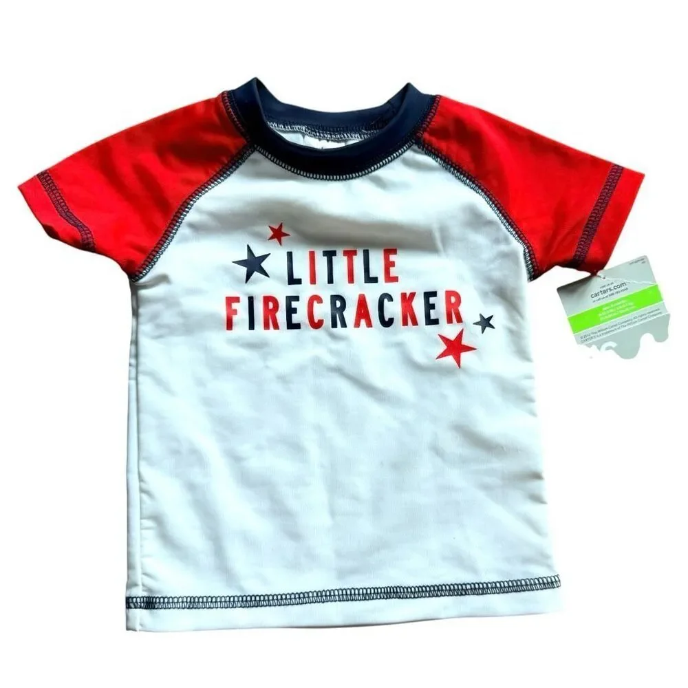 NWT Baby Boys Carters Little Firecracker Rashguard Rash Guard Swim Shirt Sz 3 mo